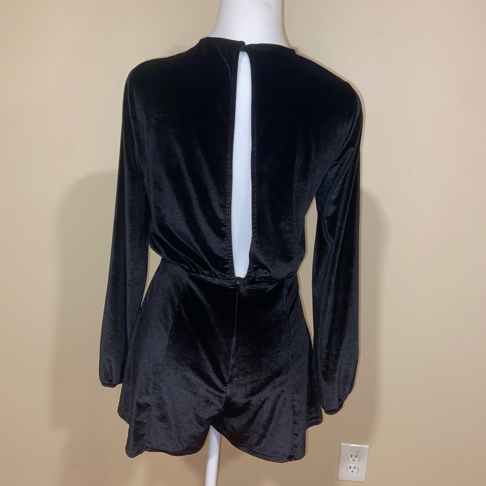 Honey Punch Black Velvet Wrap Romper - Picture 4 of 5